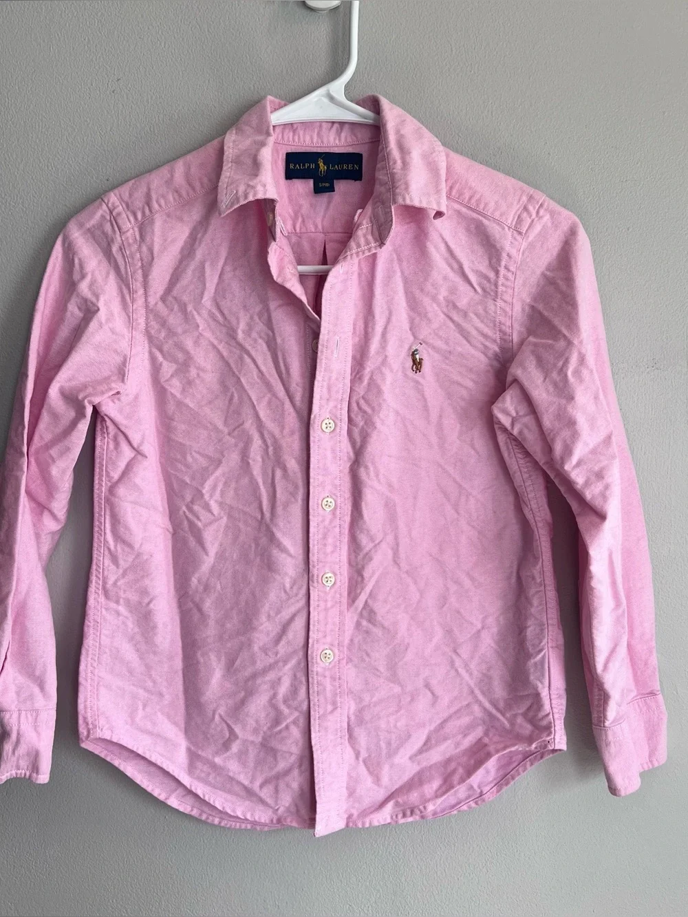 Ralph Lauren Oxford Button Down Shirt Pink Kids S 8